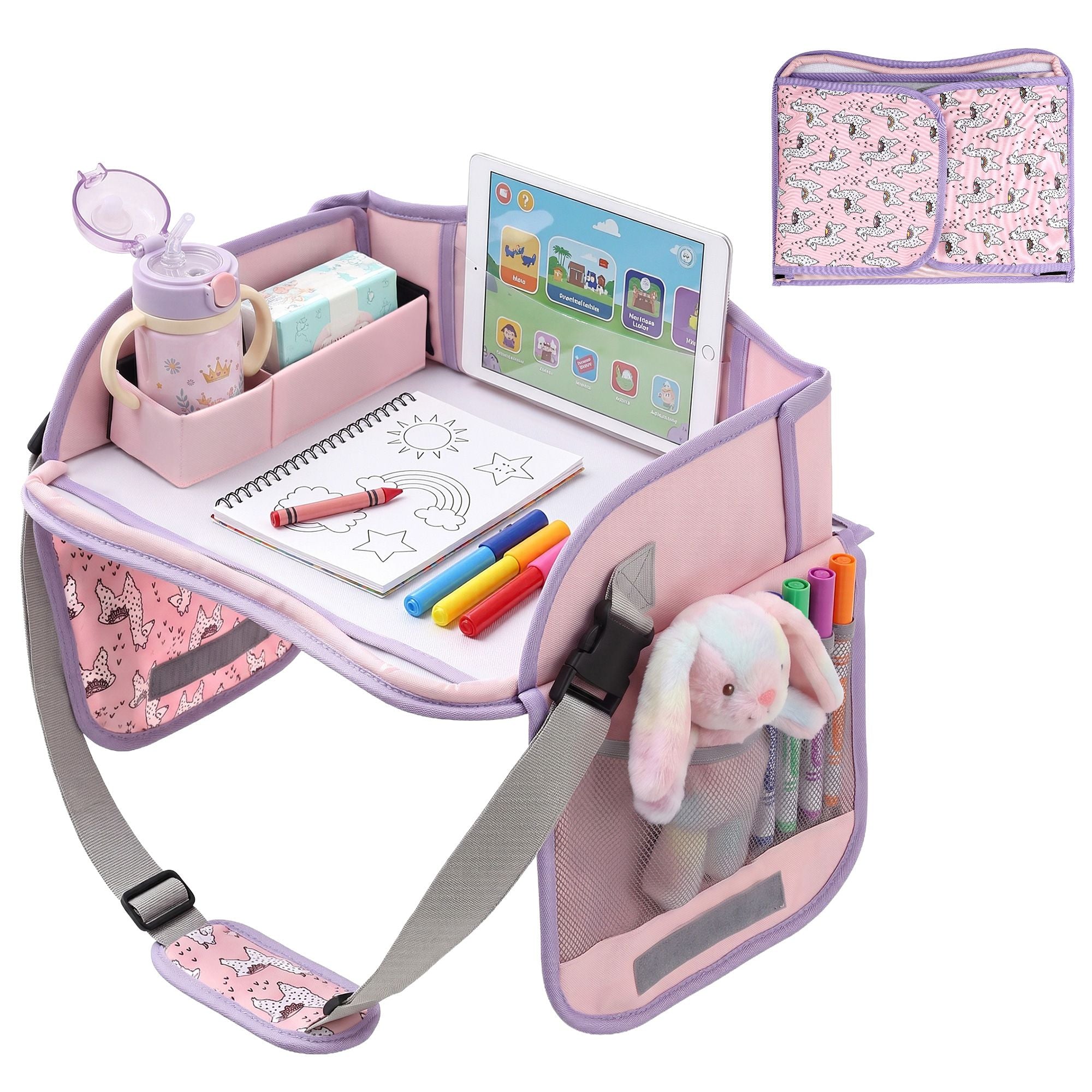 Keezi Kids Travel Tray Car Seat Lap Desk Portable Car Desk Organiser Pink