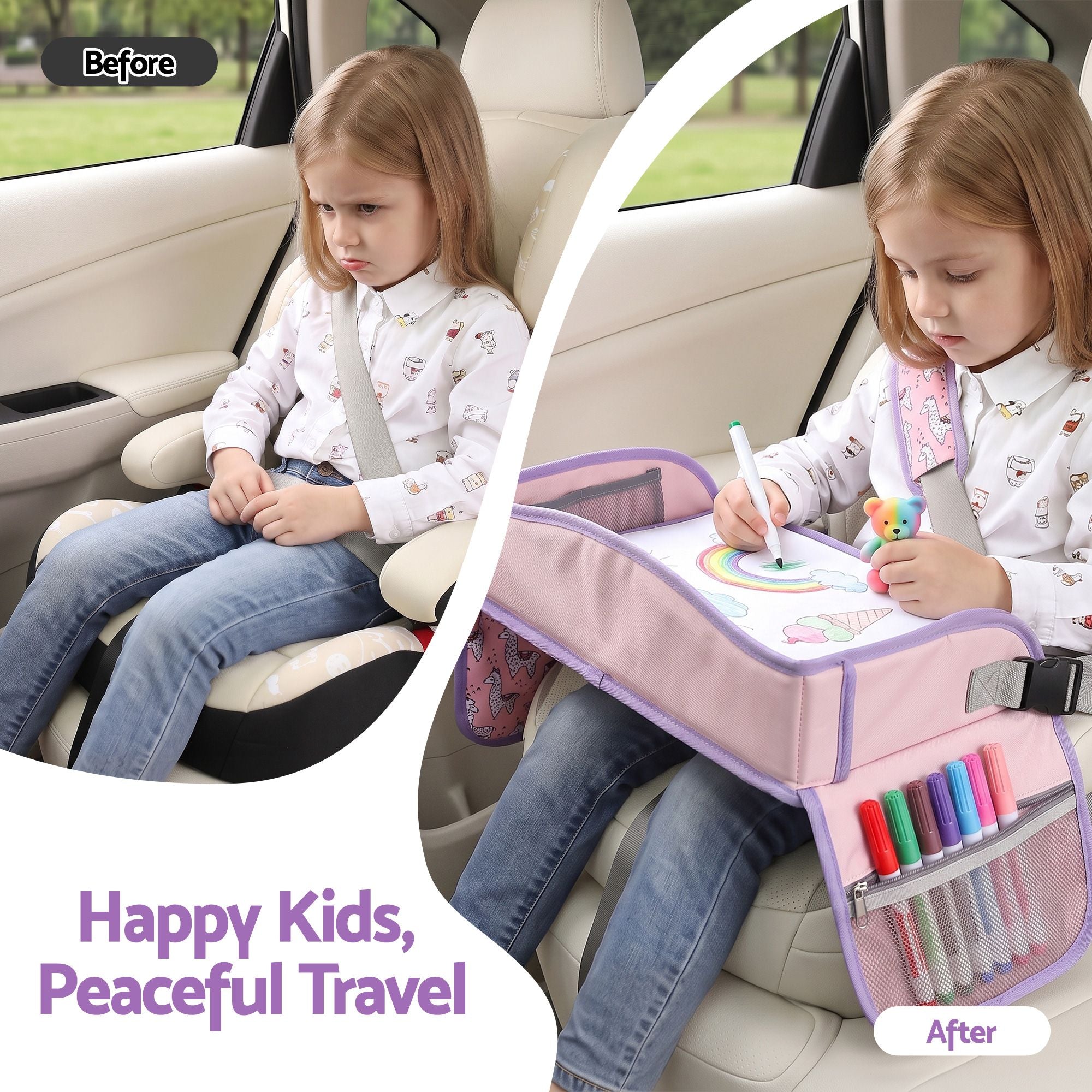 Keezi Kids Travel Tray Car Seat Lap Desk Portable Car Desk Organiser Pink