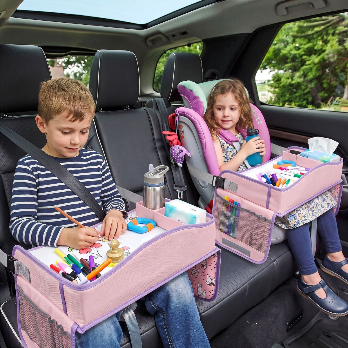 Keezi Kids Travel Tray Car Seat Lap Desk Portable Car Desk Organiser Pink