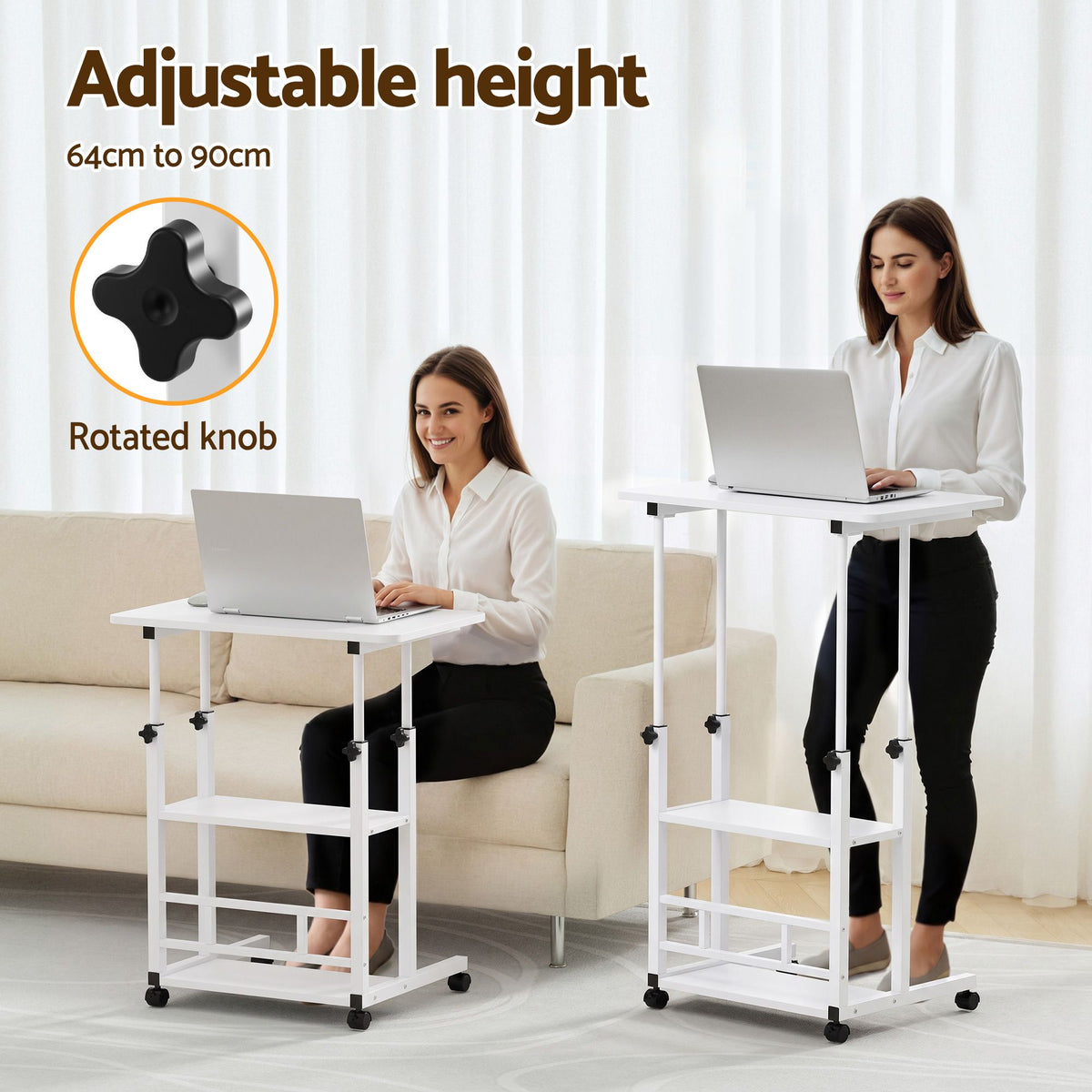 Artiss Laptop Desk Height Adjustable Mobile Workstation 60CM White