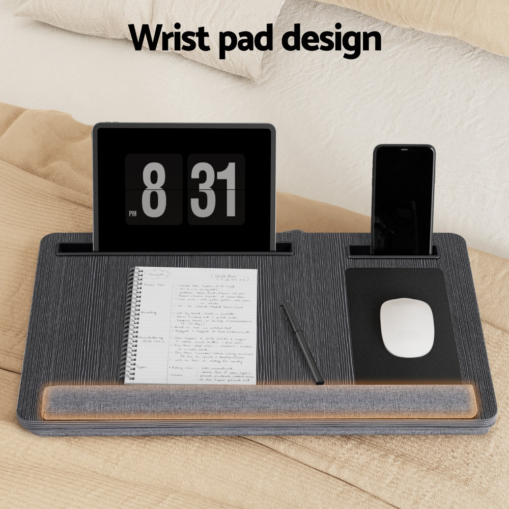 Artiss Portable Lap Desk 55cm for 13.3–15.6" Laptops w/ Mouse Pad & Phone Slot- Black