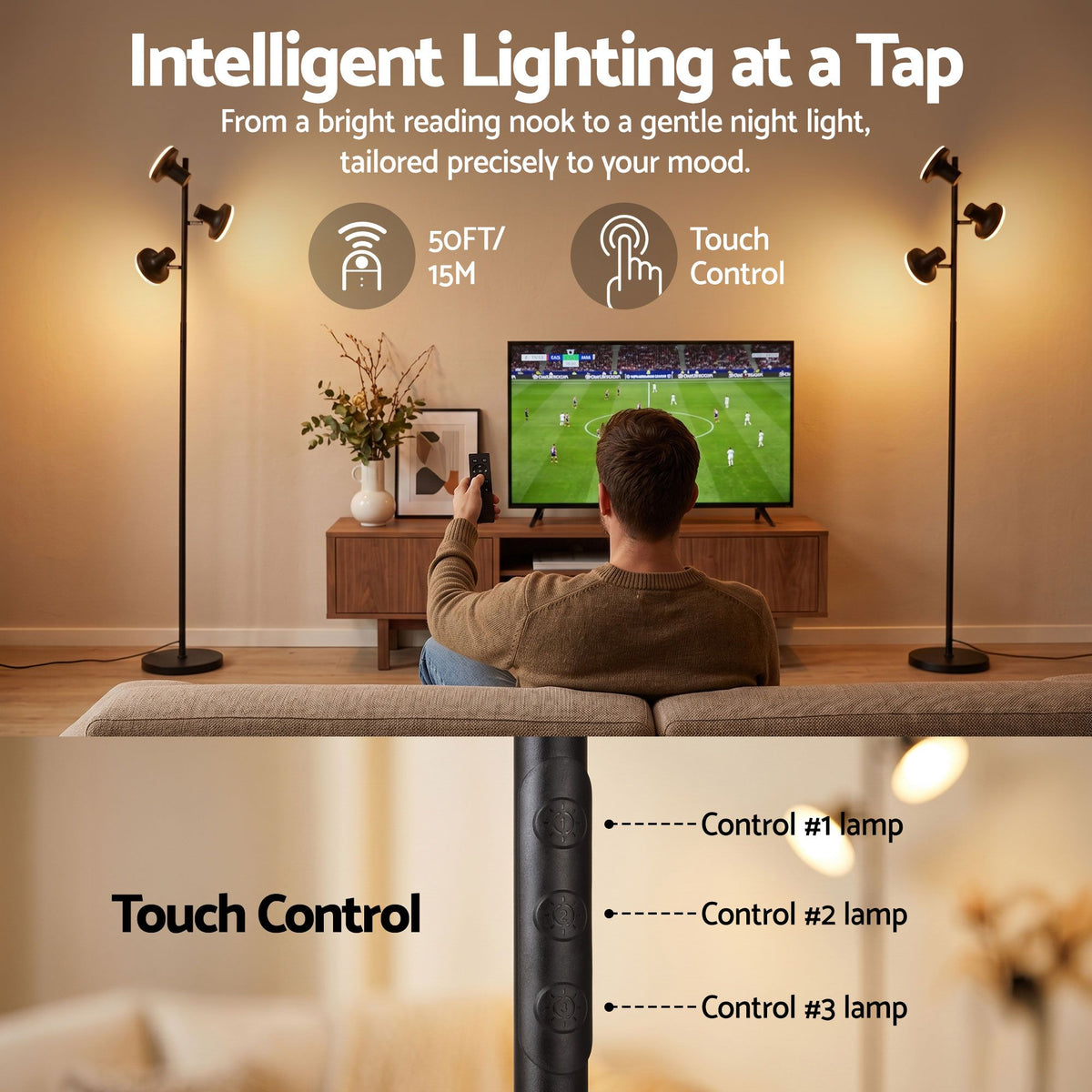 Artiss LED Tree Floor Lamp, 36W Modern Dimmable Standing Lamp with Remote & Touch Control, 4 Color Temperatures, 3 Rotatable LED Light Floor Lamps