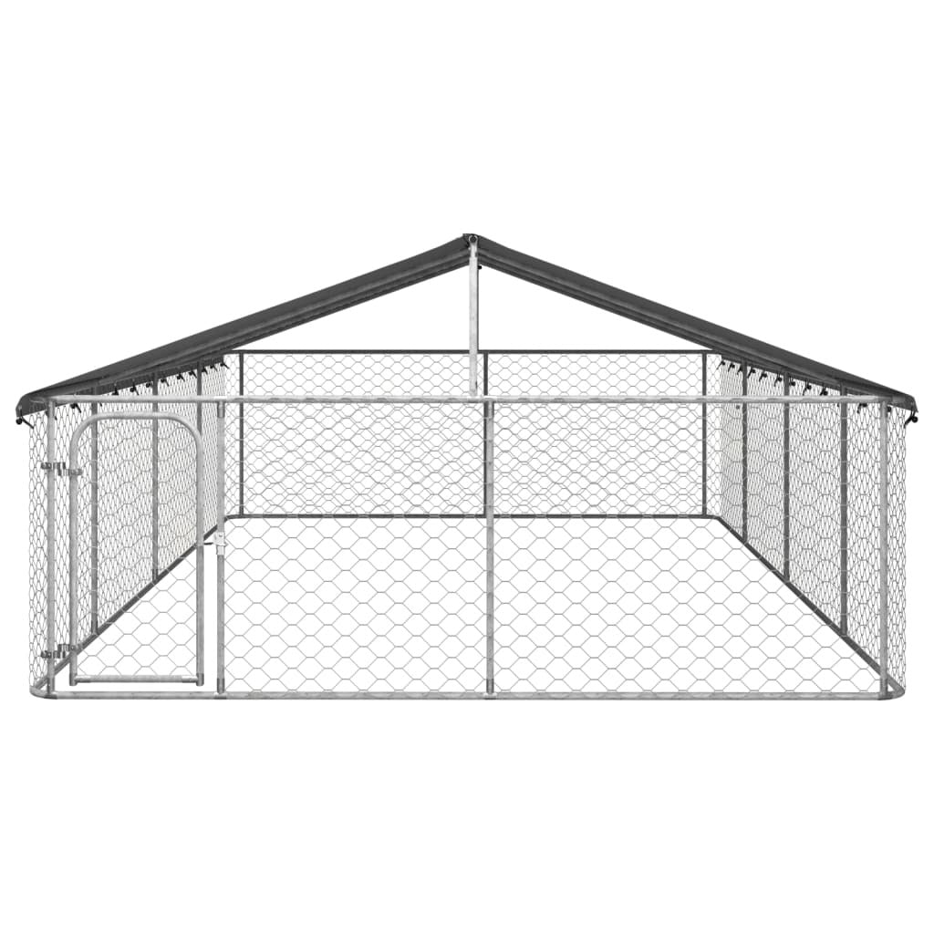 Outdoor Dog Kennel with Roof Galvanised Steel Pet Enclosure Run Cage Large