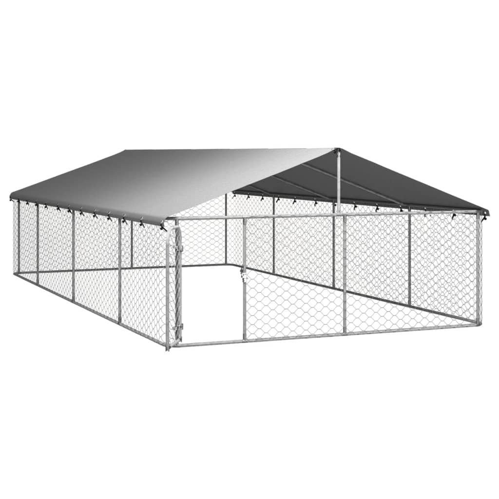 Outdoor Dog Kennel with Roof Galvanised Steel Pet Enclosure Run Cage Large