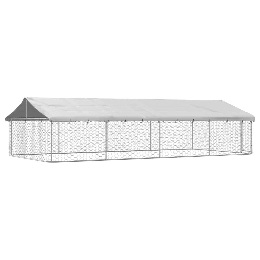 Outdoor Dog Kennel with Roof Galvanised Steel Pet Enclosure Run Cage Large