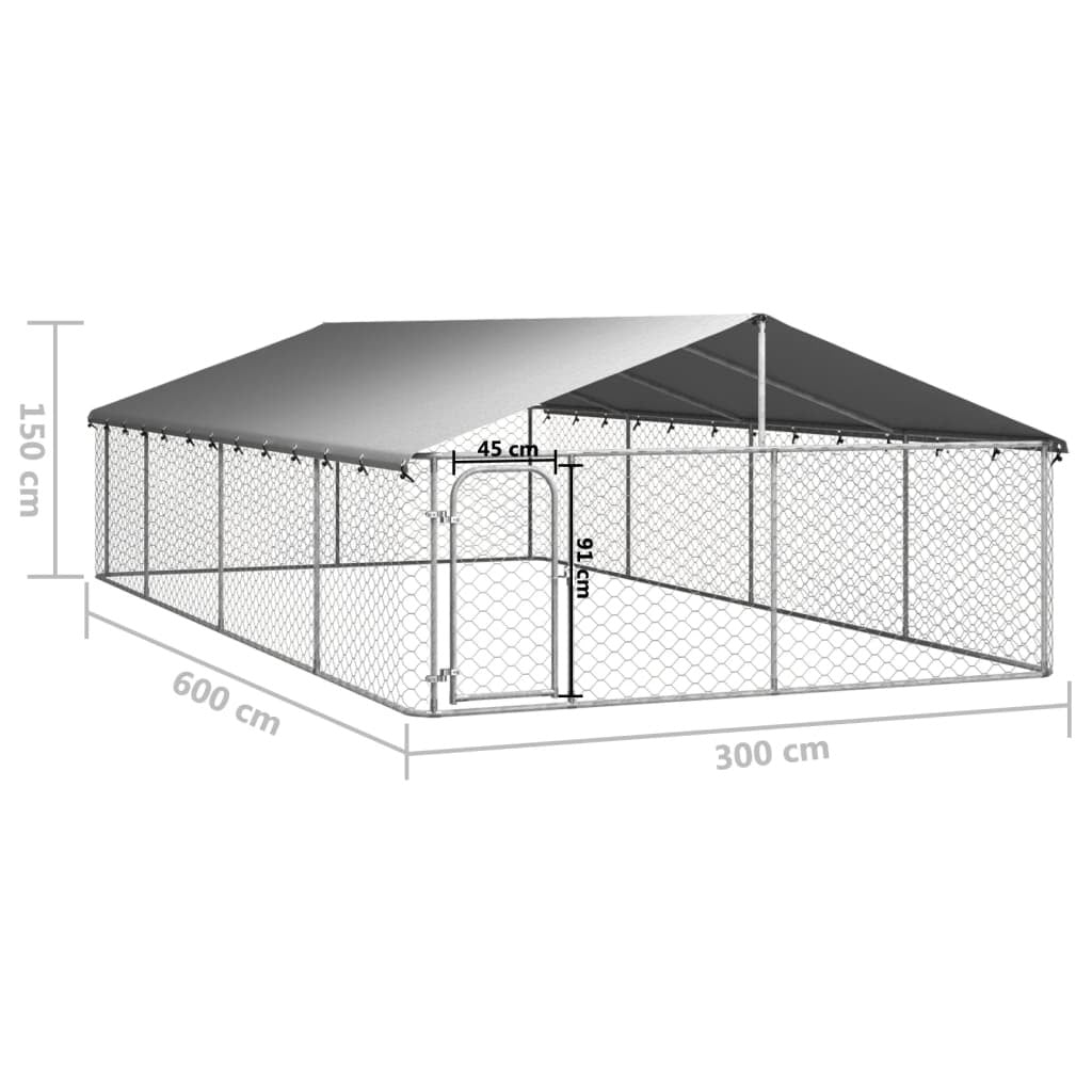 Outdoor Dog Kennel with Roof Galvanised Steel Pet Enclosure Run Cage Large