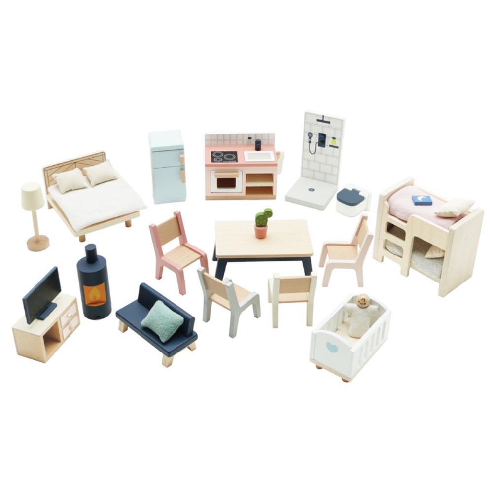 Le Toy Van  Wooden Dolls House Starter Furniture 35 Piece Kids Playset