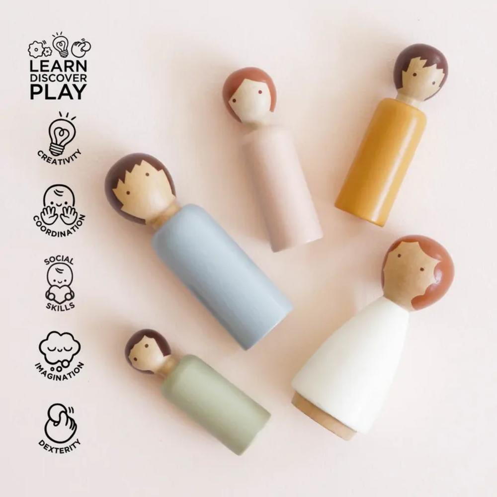 Le Toy Van Dubois Wooden Family Dolls 5 Piece Peg Doll Set FSC Wood 3+ Years