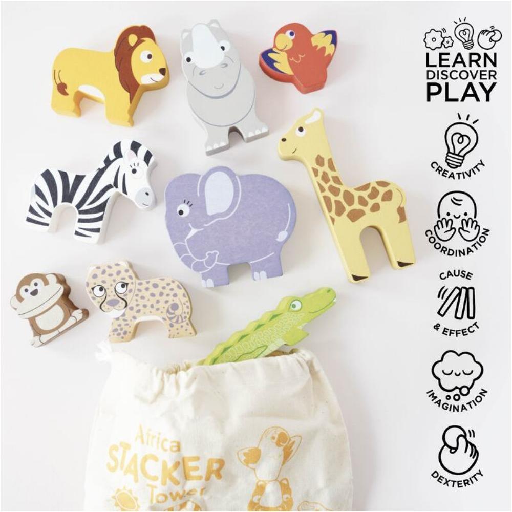 Le Toy Van Africa Stacking Animals and Bag 10 Piece Set