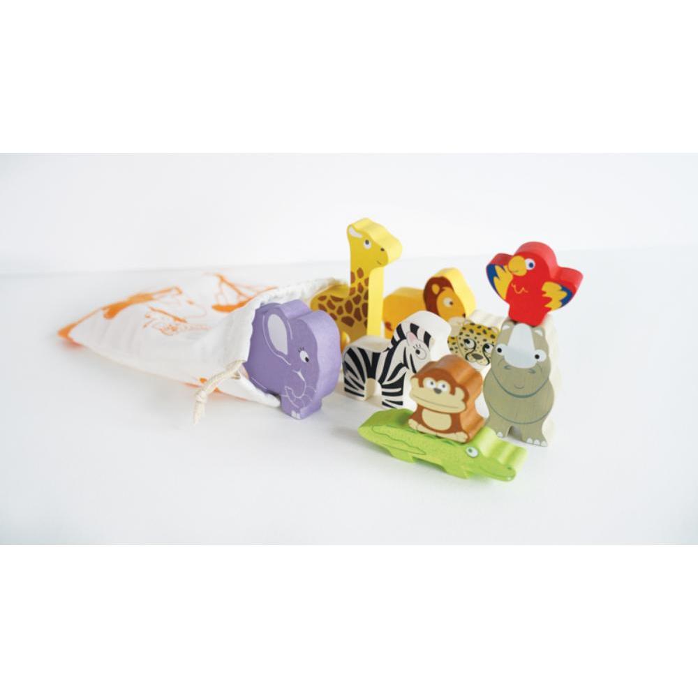 Le Toy Van Africa Stacking Animals and Bag 10 Piece Set