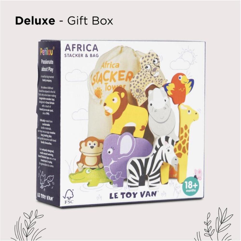 Le Toy Van Africa Stacking Animals and Bag 10 Piece Set
