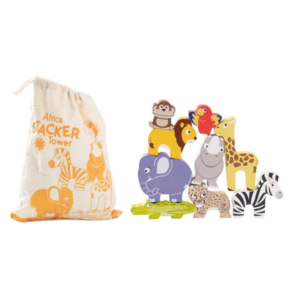 Le Toy Van Africa Stacking Animals and Bag 10 Piece Set