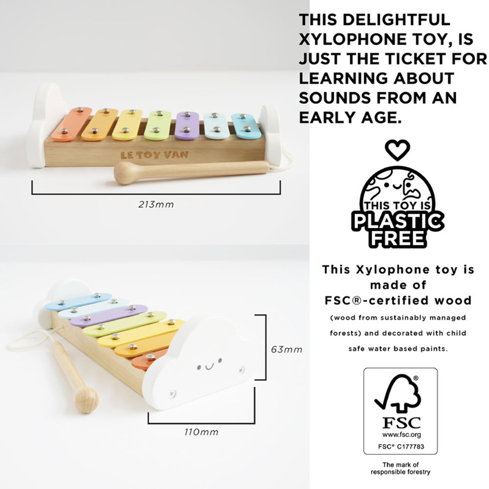 Le Toy Van Rainbow Wooden Xylophone Cloud Design Plastic Free Music Toy