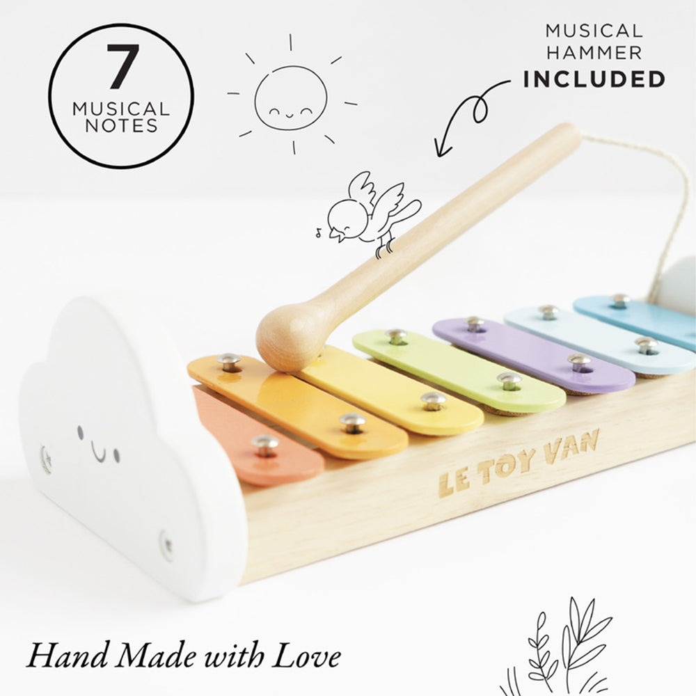Le Toy Van Rainbow Wooden Xylophone Cloud Design Plastic Free Music Toy