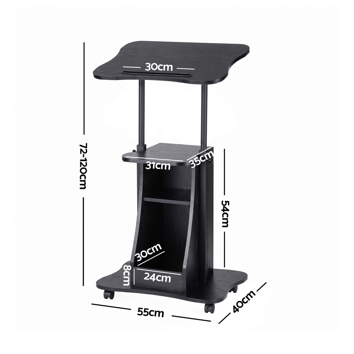 Artiss Mobile Podium Stand Lockable Wheels Height Adjustable Laptop Desk Black