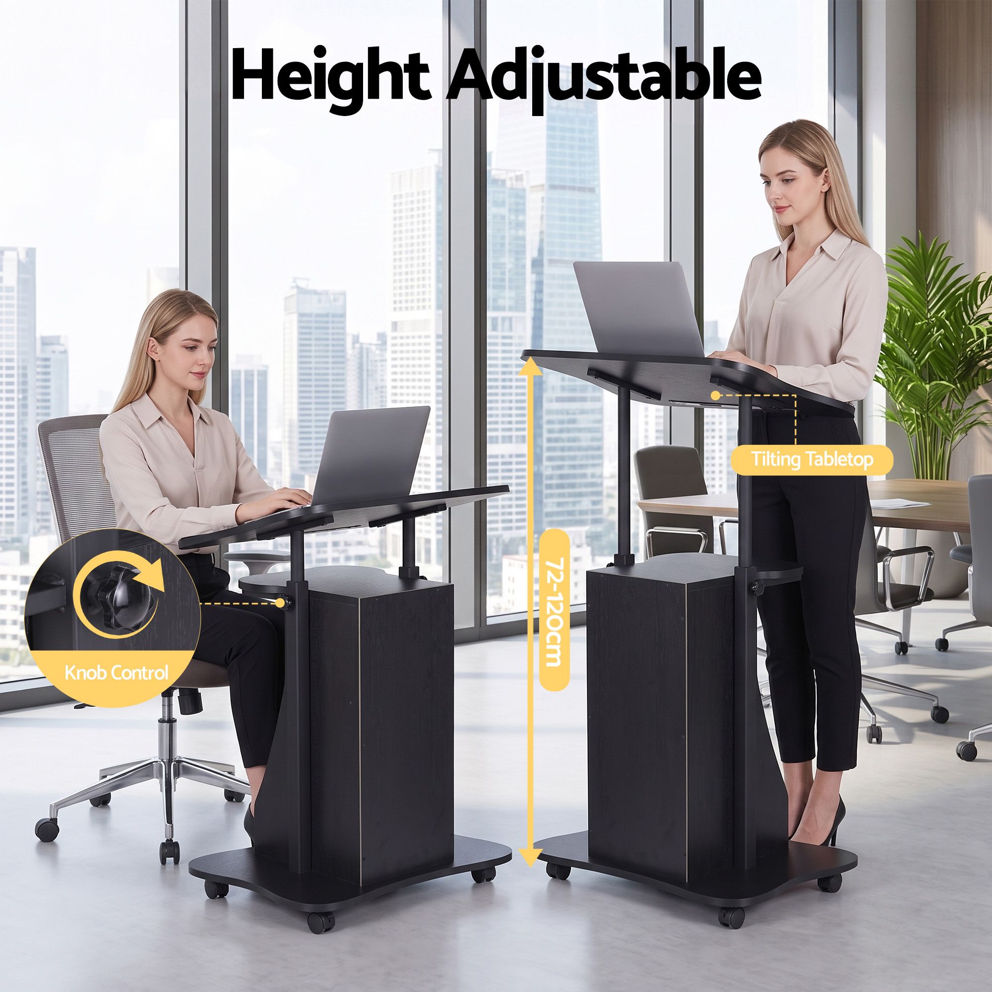 Artiss Mobile Podium Stand Lockable Wheels Height Adjustable Laptop Desk Black
