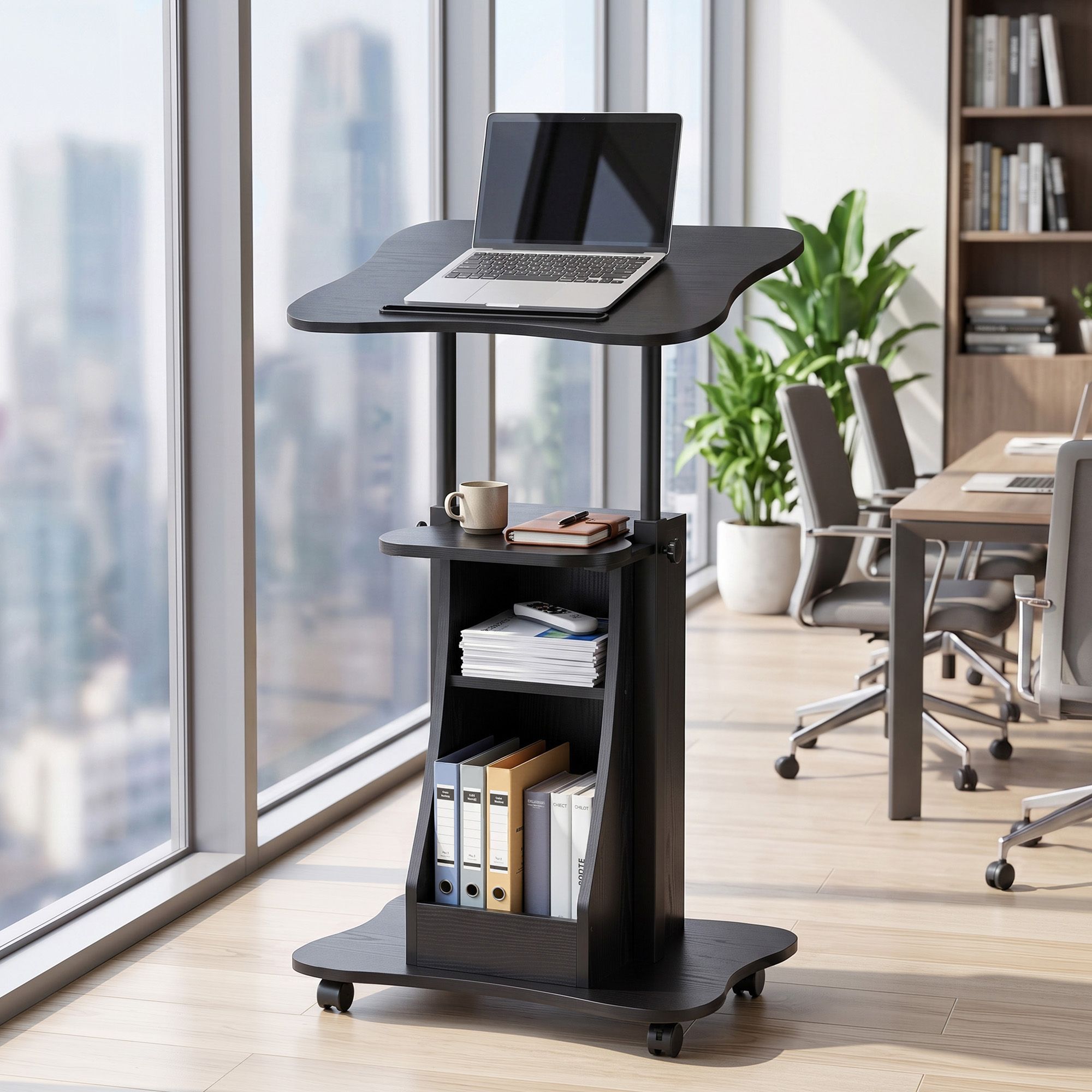 Artiss Mobile Podium Stand Lockable Wheels Height Adjustable Laptop Desk Black