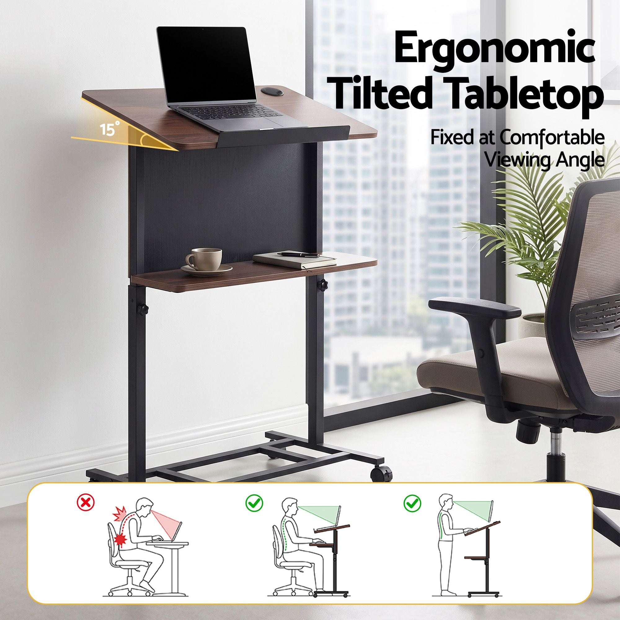 Artiss Mobile Lectern Podium Stand Height Adjustable Laptop Desk Shelf Black