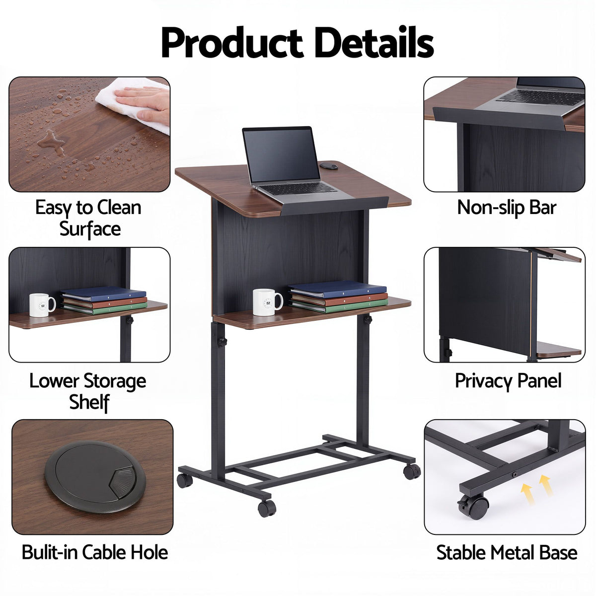Artiss Mobile Lectern Podium Stand Height Adjustable Laptop Desk Shelf Black