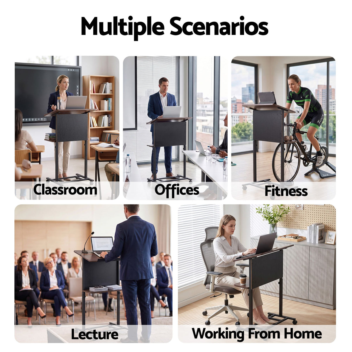Artiss Mobile Lectern Podium Stand Height Adjustable Laptop Desk Shelf Black