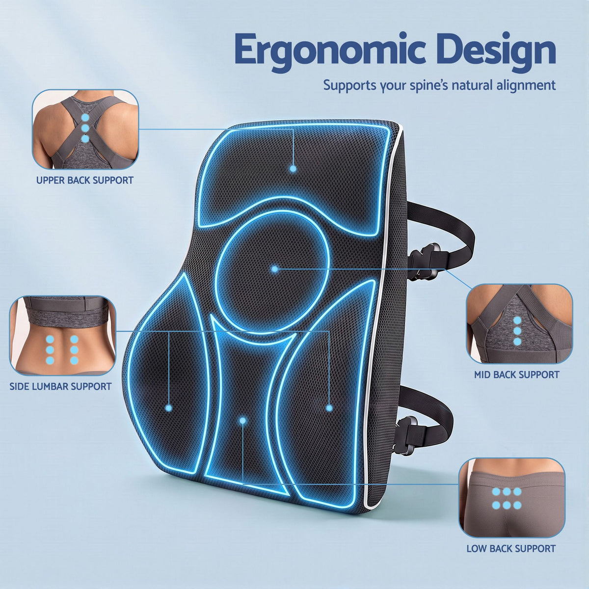 Artiss Ergonomic Lumbar Support Cushion Memory Foam Lumbar Pillow for Chair