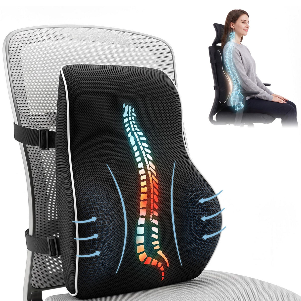 Artiss Ergonomic Lumbar Support Cushion Memory Foam Lumbar Pillow for Chair