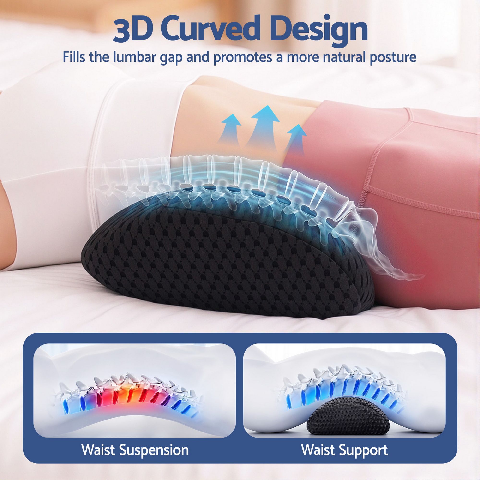 Artiss Lumbar Support Pillow Ergonomic Memory Foam Lumbar Pillow for Lower Back