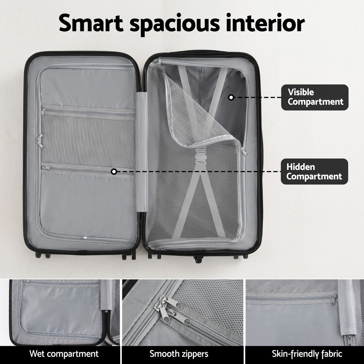 Wanderlite 28 Inch Trunk Luggage Suitcase 5 Wheels TSA Type-C Smoky White