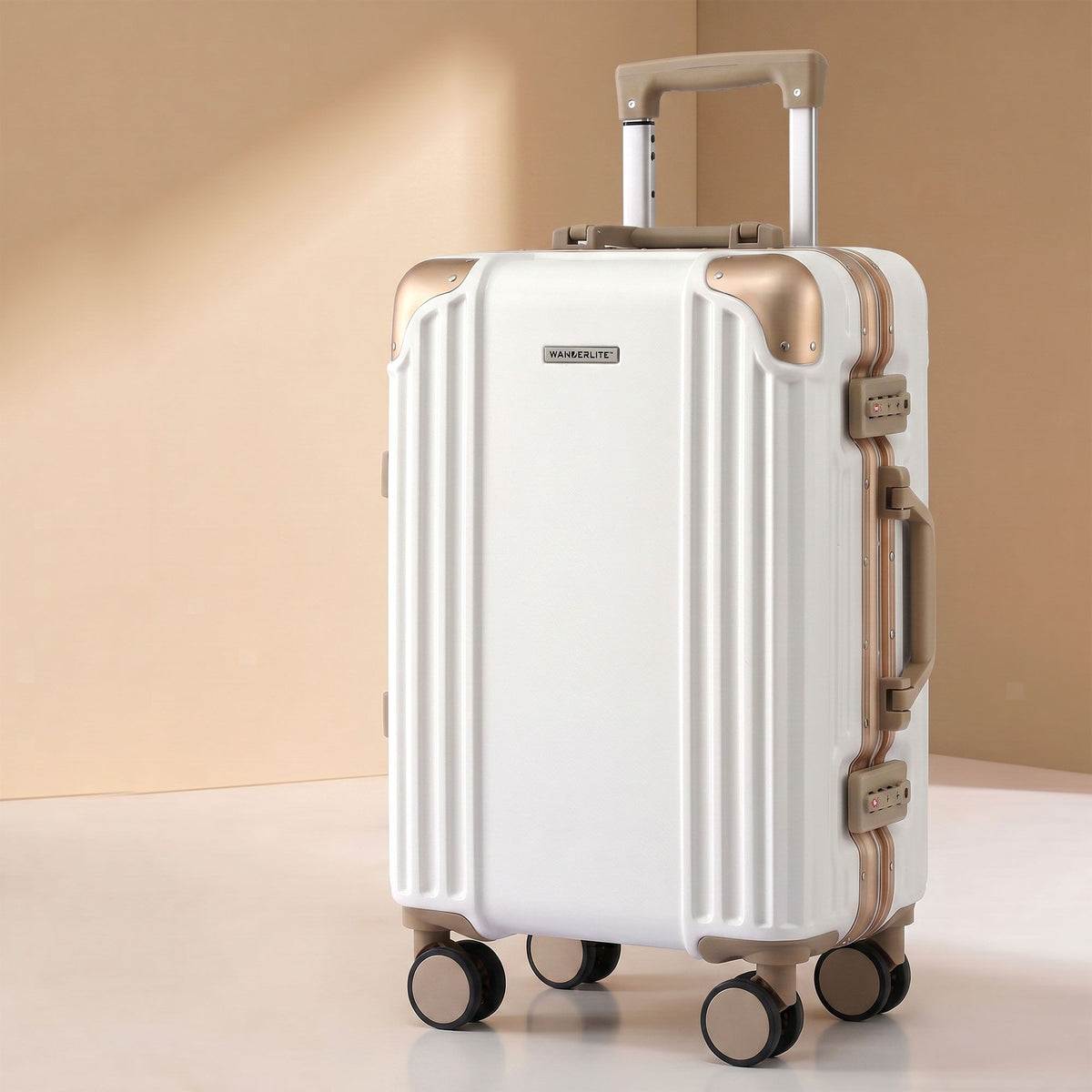 Wanderlite 20" Aluminium Carry On Luggage TSA Lock Spinner Wheels White Gold