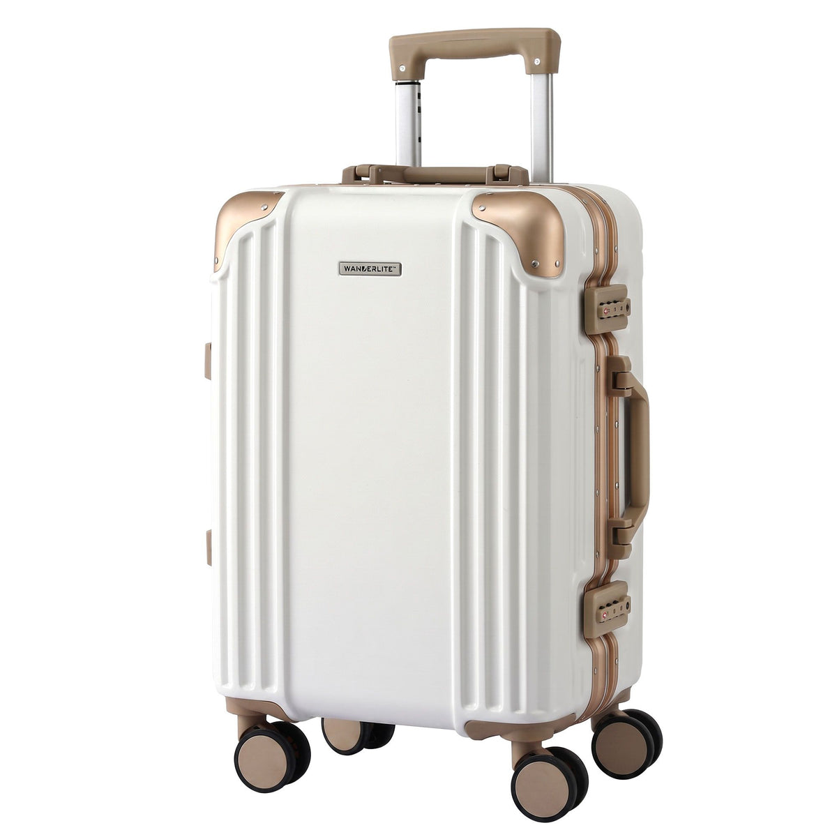 Wanderlite 20" Aluminium Carry On Luggage TSA Lock Spinner Wheels White Gold