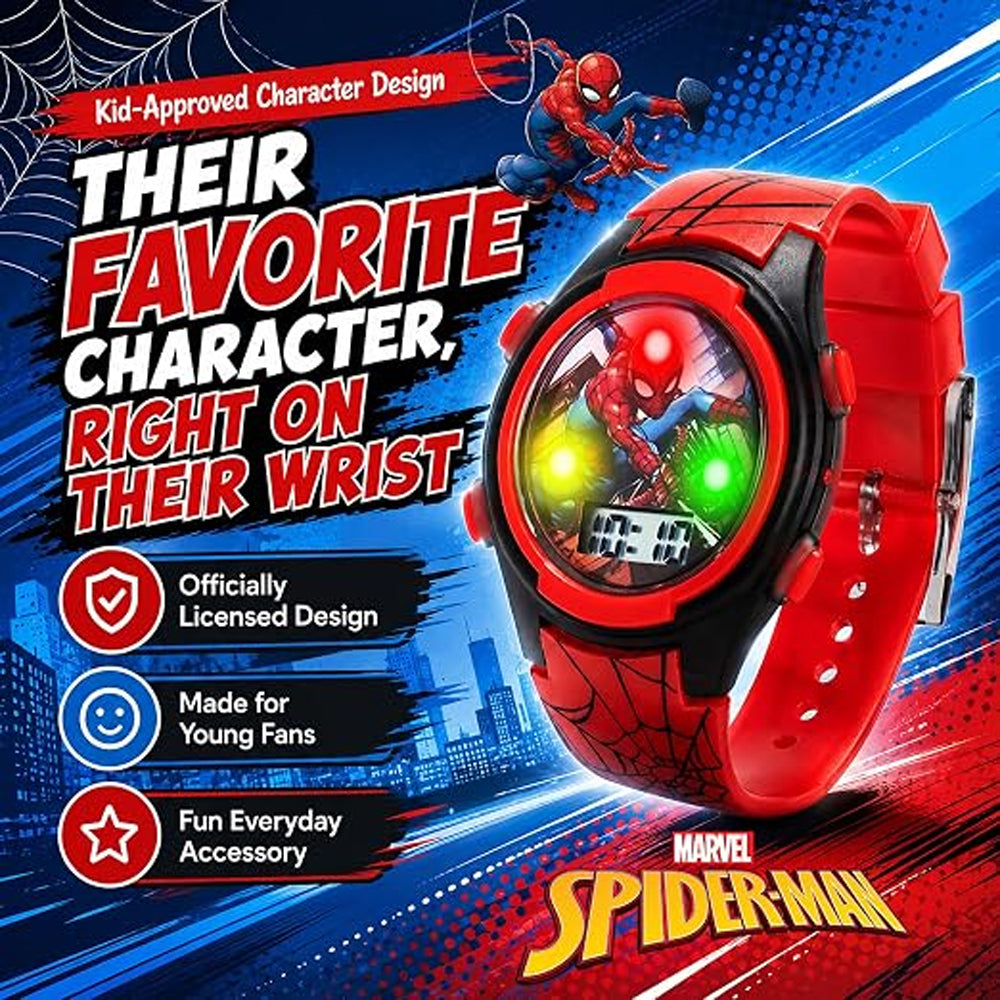 Marvel SpiderMan Kid Digital Watch LED Light Up Adjustable Strap Tin