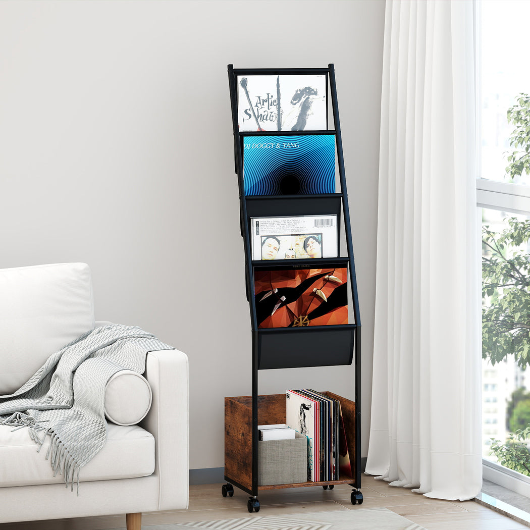 Levede 4-Tier Record Player Stand Storage Rack Holder Up to 100 Albums Magazine-2050056774698012678