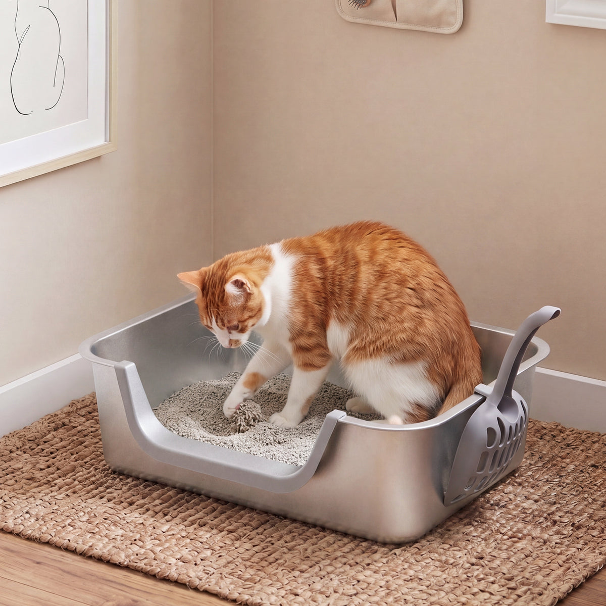 Pawz Stainless Steel Cat Litter Box Low Entry Tray Non-Stick Easy to Clean-2072893573862395910