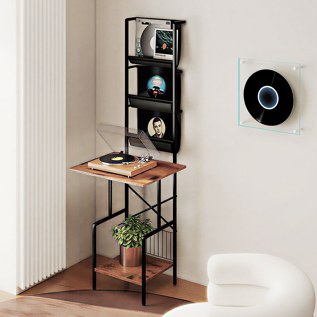 Levede Tall Record Player Stand Vinyl Storage Up to 200 Albums Turntable Rack-2050056774895144966