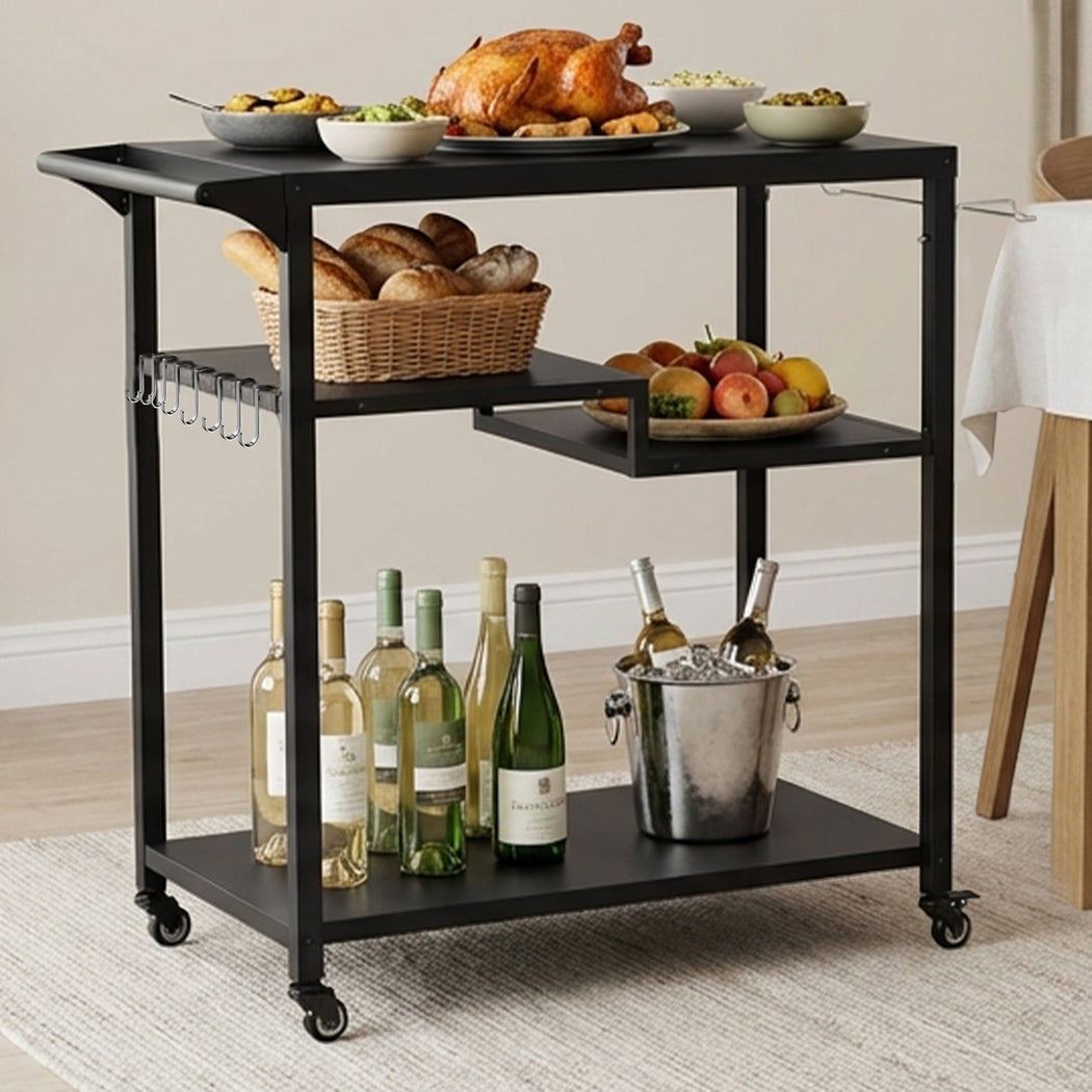 Levede Outdoor Kitchen Cart 3 Tier BBQ Grill Cart Mobile Patio Serving Trolley-2050059021565693958