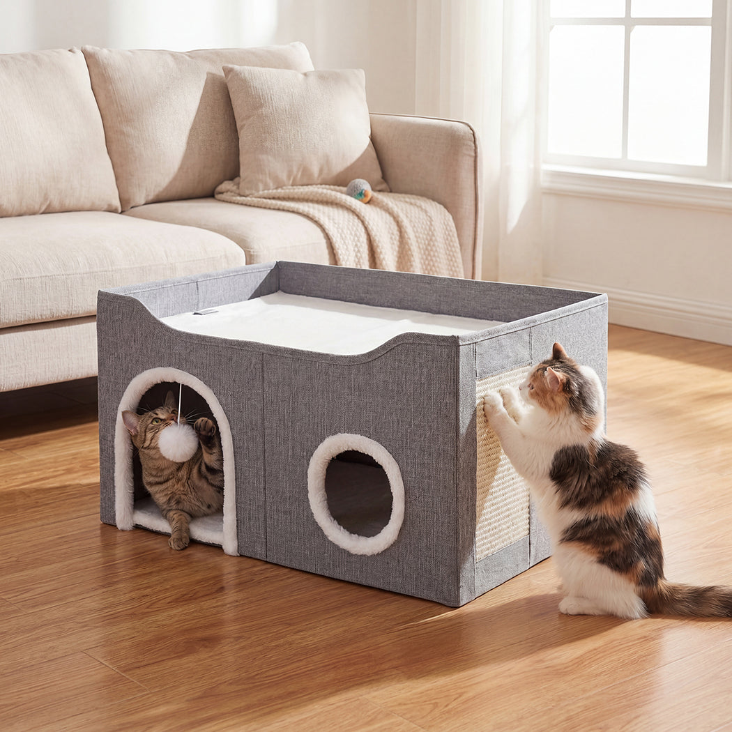 Pawz Foldable Cat House Cave Bed Hideaway Interactive Nest Scratching Board-2050056785997467654