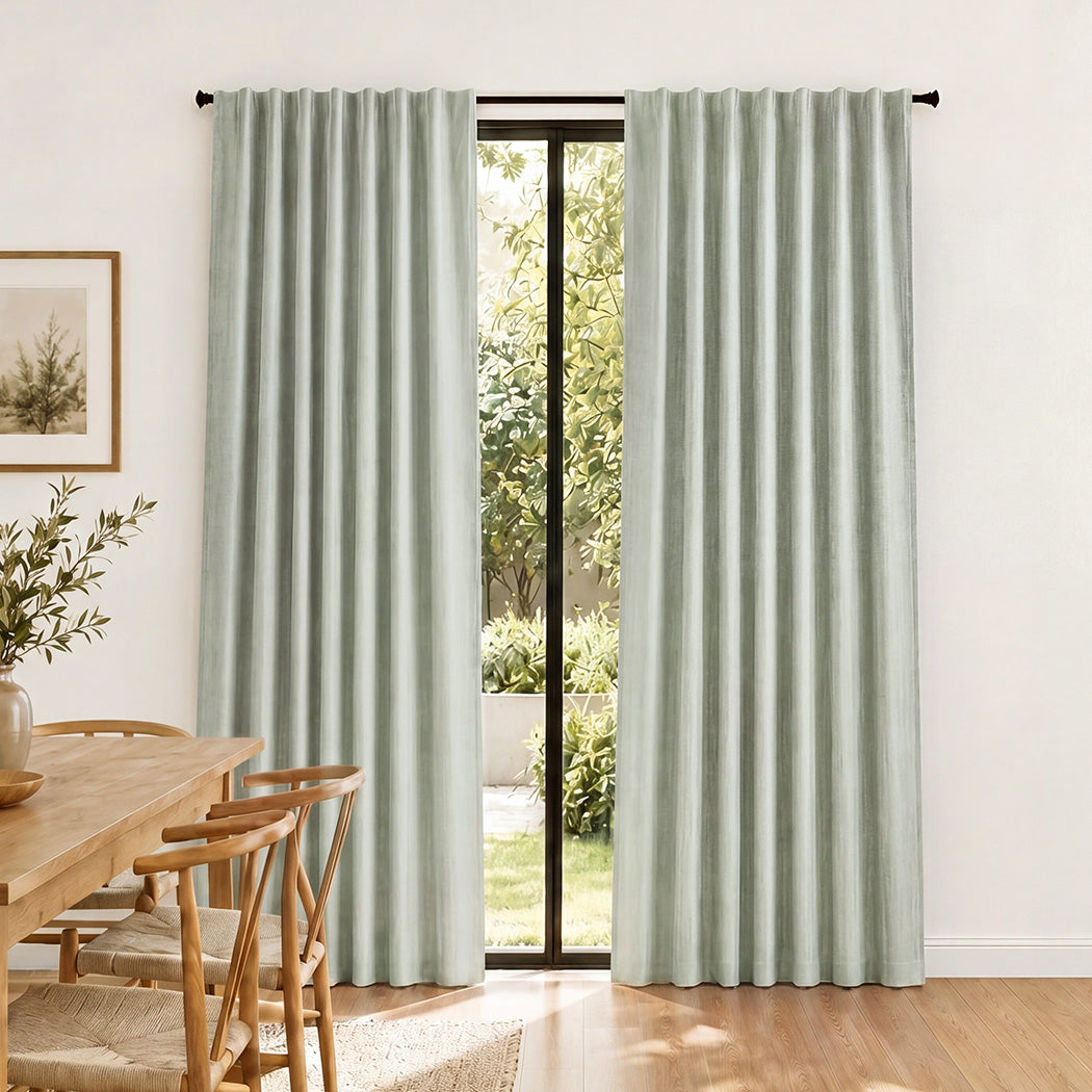 Marlow Blackout Curtains 2 Panels Thermal Linen Look Blockout Drapes  Green-2072893564731396102