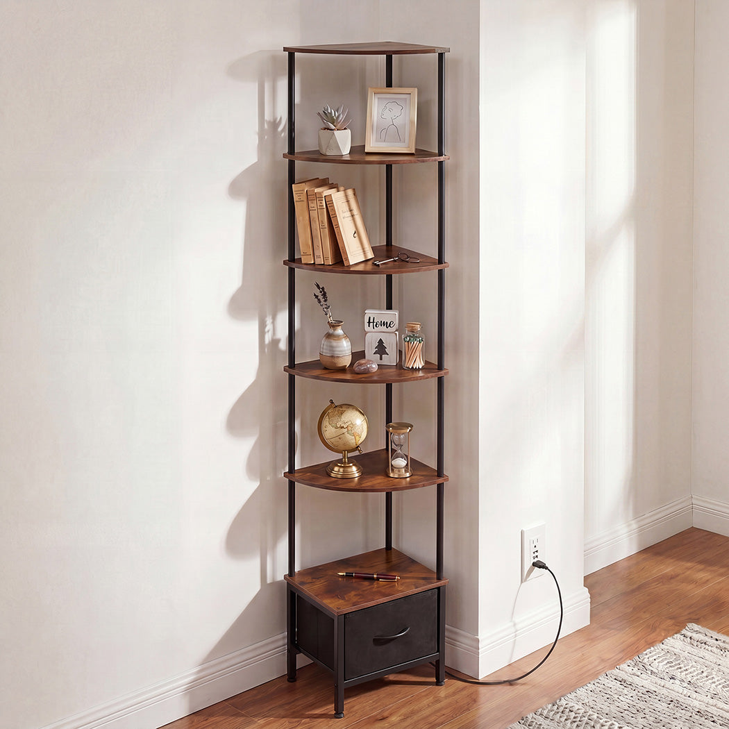 Levede 6-Tier Corner Shelf Stand Bookshelf Display Storage Rack with Drawer-2072893554170138630