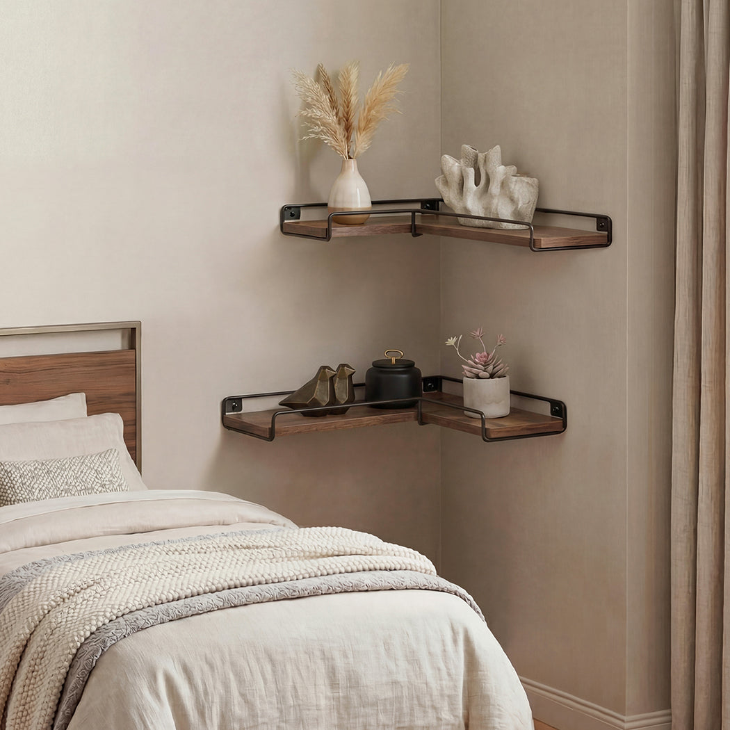 Levede Floating Shelf DIY Corner Wall Shelf 2Pcs Storage Display Rack Bedroom-2050059024665284614