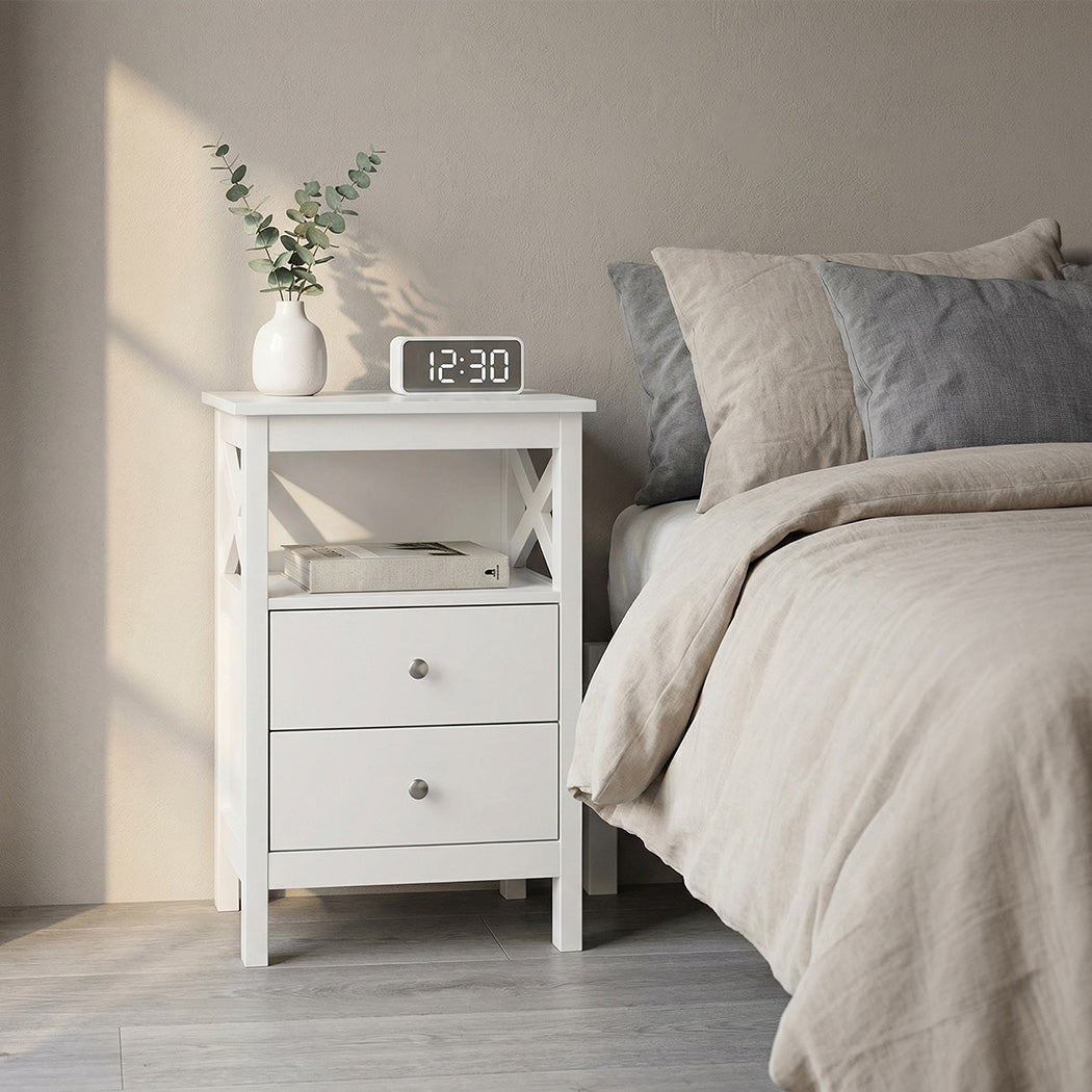 Levede Bedside Table Nightstand Side End Table 2 Drawers Storage Bedroom Cabinet-2050056781207572486