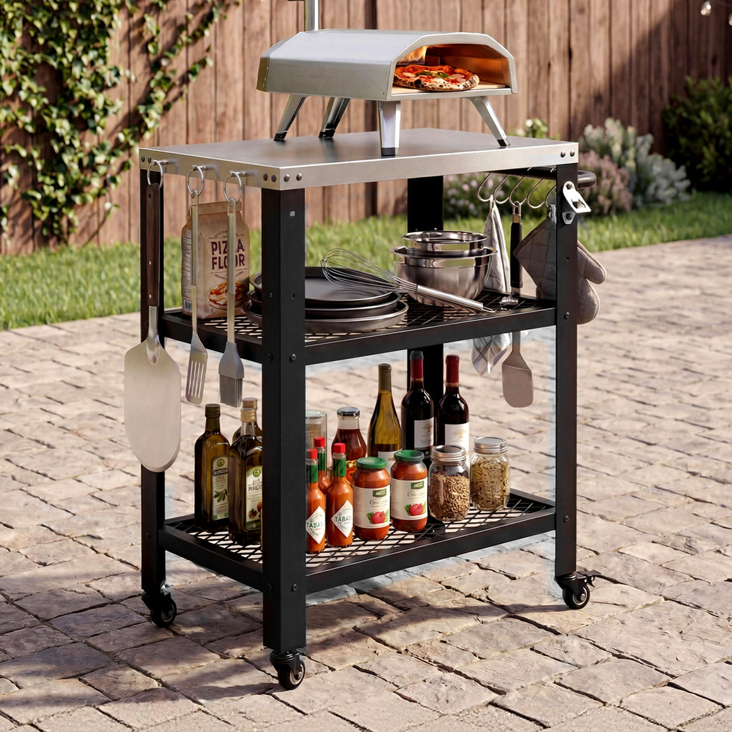 Levede Outdoor Kitchen Cart Mobile BBQ Grill Trolley Stainless Steel Prep Table-2050059021725077510