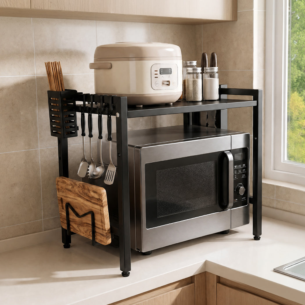 Toque Microwave Oven Rack Stand Adjustable Expandable Shelf Countertop Organizer-2072893579621175302