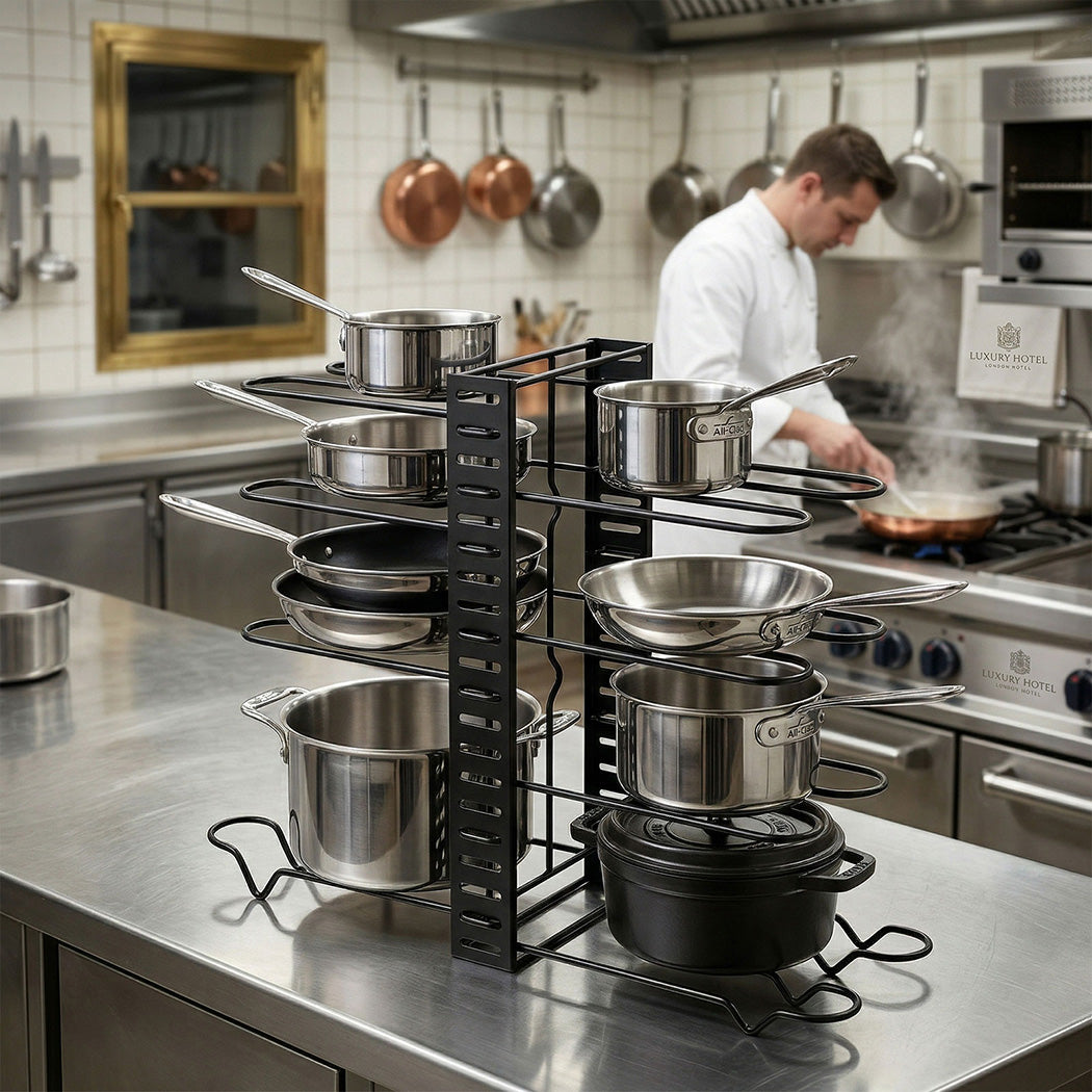 Toque Pot Rack Organizer 8 Tier Adjustable Pan Holder Kitchen Storage Shelves-2050059014796087302