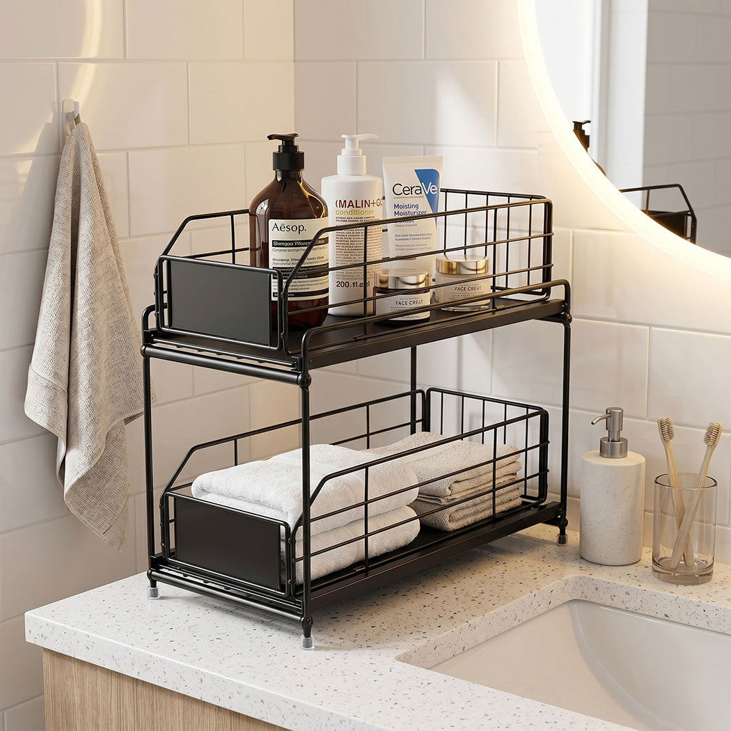 Toque 2 Tier Pull Out Cabinet Organizer Sliding Kitchen Storage Rack Under Sink-2050059016155041798