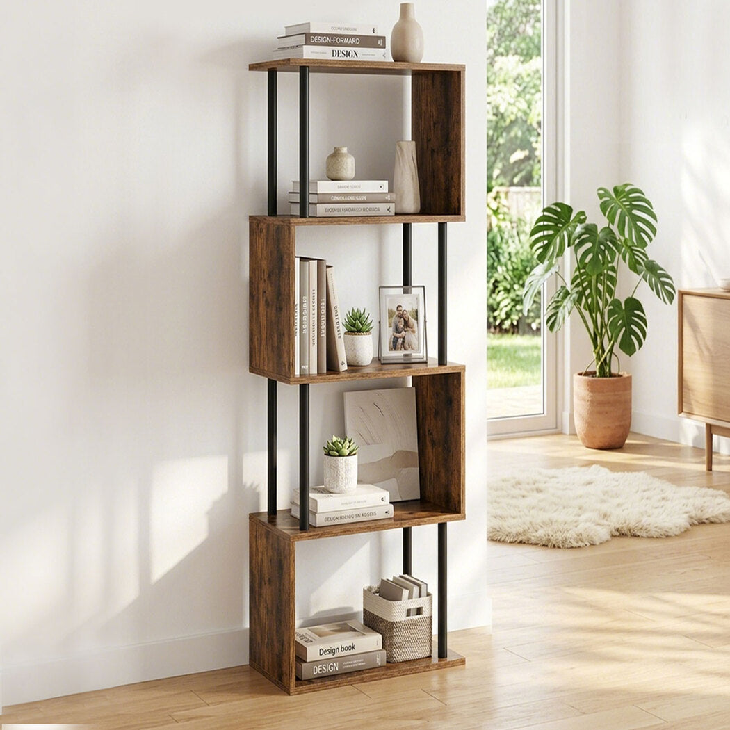 Levede Bookshelf 5 Tier Display Shelf Bookcase Storage Rack S-Shaped Anti-Tip-2050056772479225862