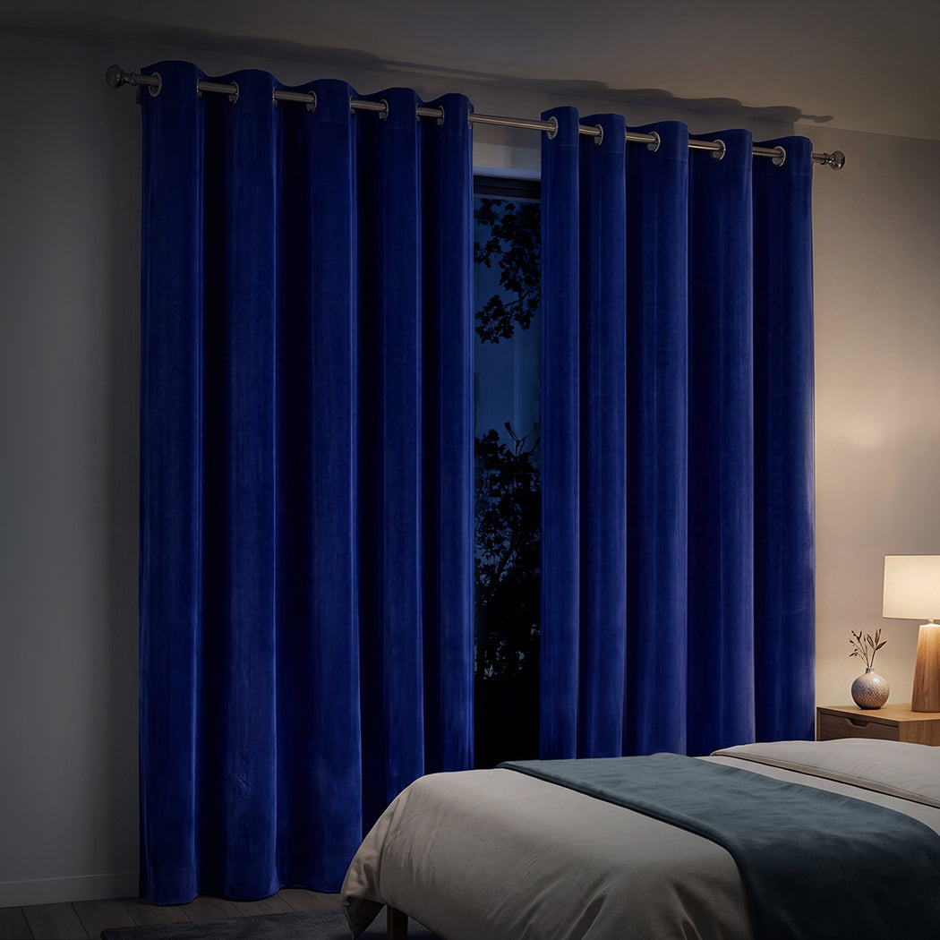 Marlow Blackout Curtains 2 Panels Velvet Room Darkening Eyelet Curtains Blue-2072893567038263302