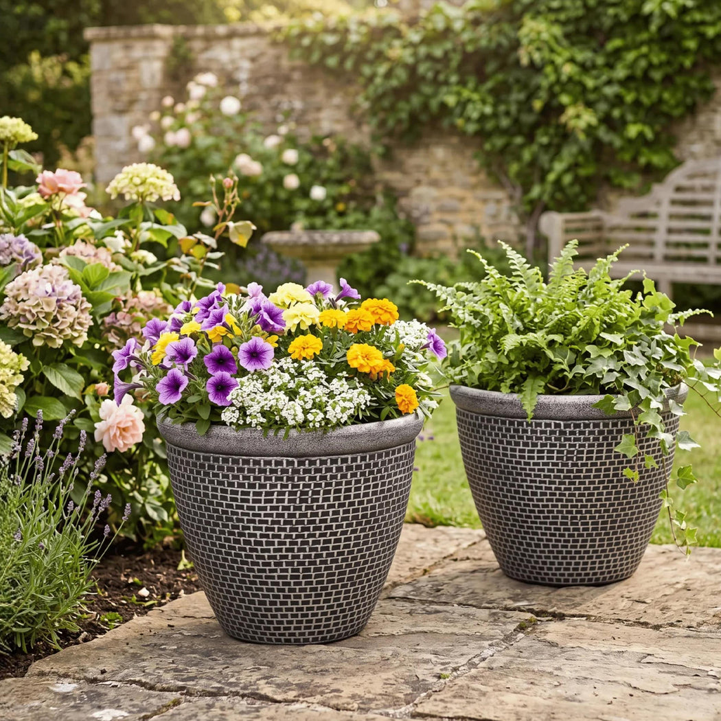 Toque Plastic Plant Pots 36cm Outdoor Garden Planter 2 Pcs With Drainage Holes-2050059017677574150