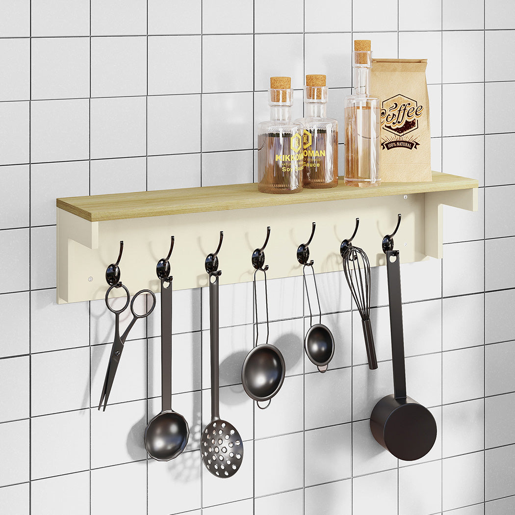 Levede Coat Rack Wall Mounted Shelf 7 Double Hooks Storage Entryway Hallway-2065254290527752198