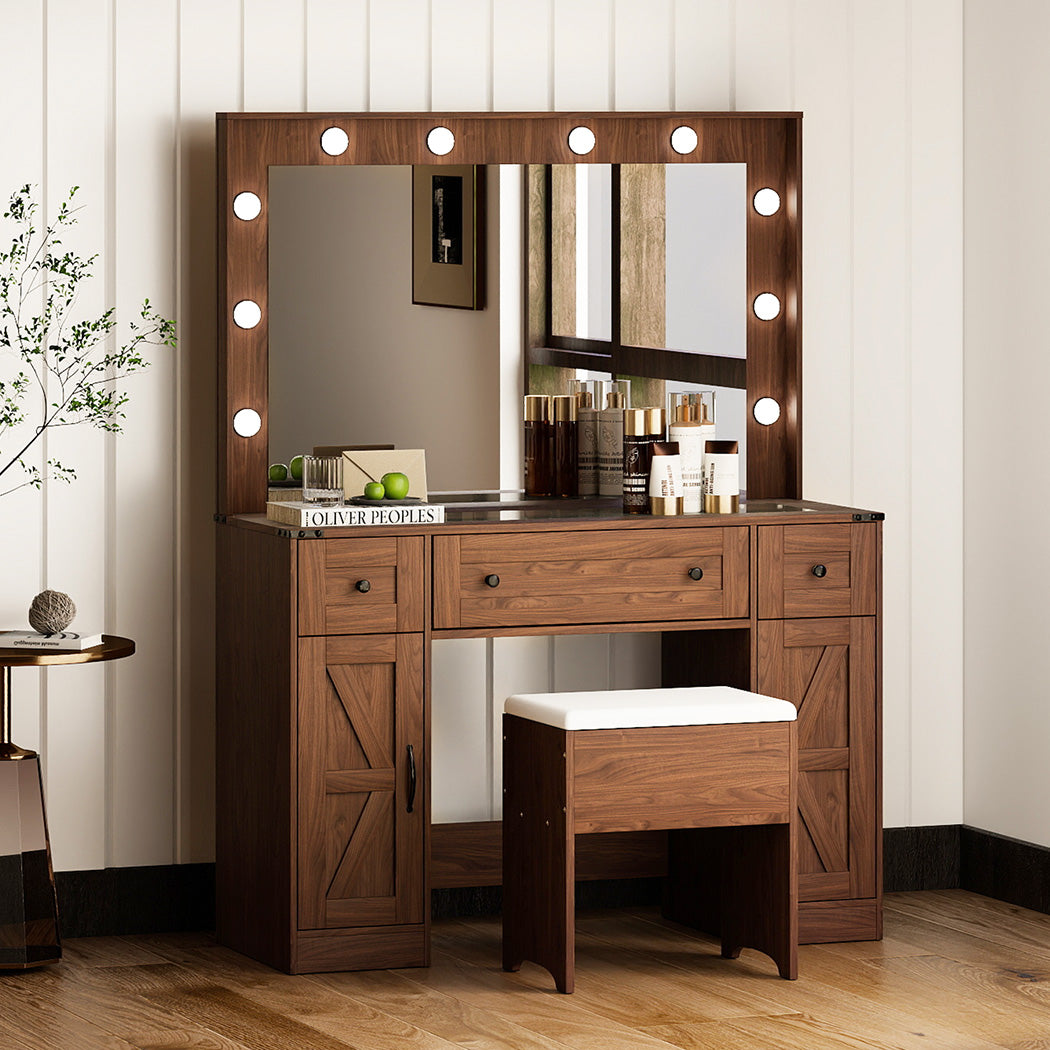 Levede Dressing Table LED Makeup Mirror Stool Set  Vanity Desk Cabinet 3 Drawers-2065254297259610118