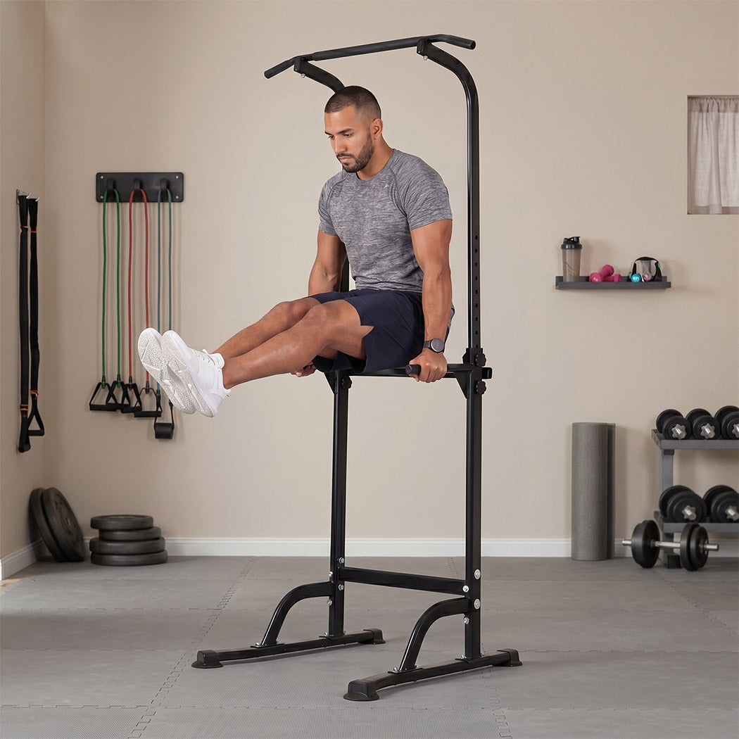 Centra Power Tower Pull Up Bar Dip Station Adjustable Home Gym 150kg Black-2072893534452715526